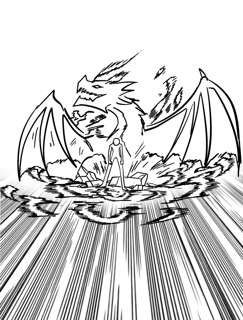 Drawing man and dragon