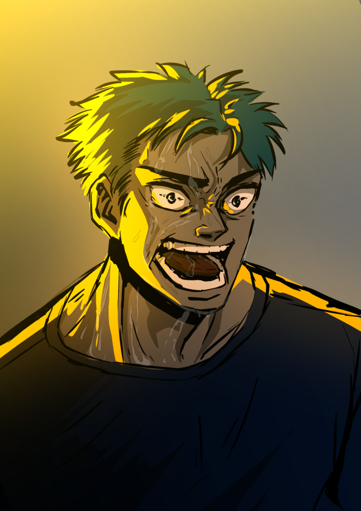 Green hair character drawing digital art